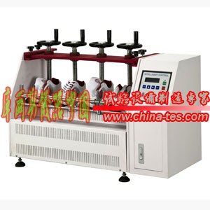 HY-762A成品鞋耐彎曲試驗(yàn)機(jī)：產(chǎn)品說明:本機(jī)測試成品鞋、鞋底耐彎折性、鞋及鞋底經(jīng)過本機(jī)以一定角度曲折一定次數(shù)后，觀察鞋子及鞋底損傷情況，或檢查龜裂部位的程度以資改良品質(zhì)，具有斷電記憶功能。-成品鞋耐彎曲試驗(yàn)機(jī)